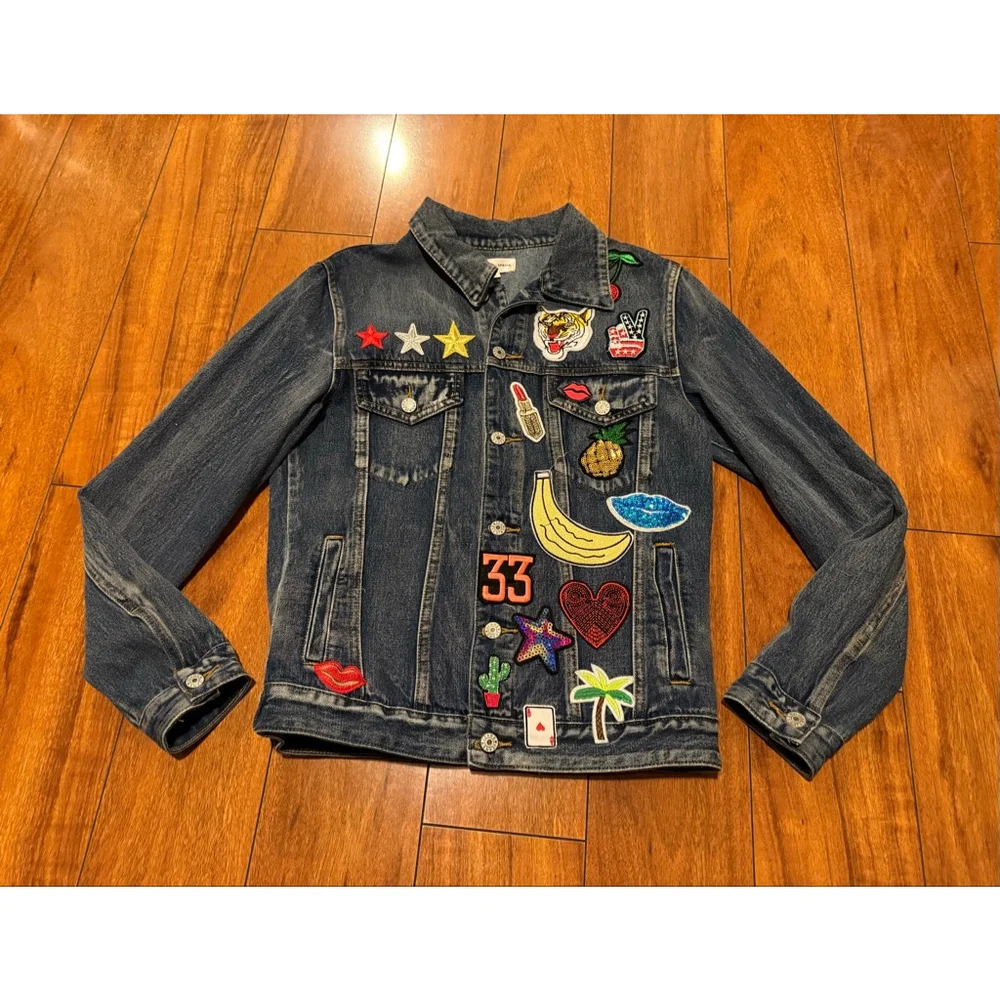 Women's Sunset + Spring Blue Patchwork Jean Jacket S